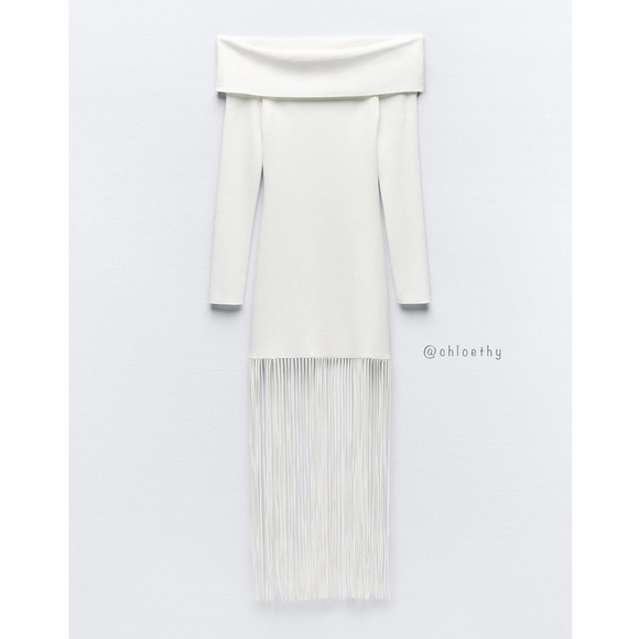 Zara FRINGED STRETCH KNIT DRESS - Picture 3 of 6